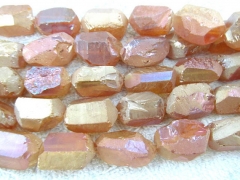 high qaulity 2strands 15-20mm titanium quartz gergous nuggets brick matt crystal peach gold grey mix