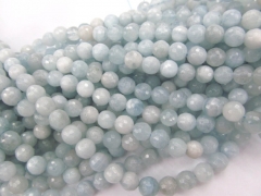 2strands 6mm 8mm Genuine Aquamarine Beryl gemstone Round Ball faceted Blue jewelry beads aquamarine 