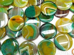 wholesale 20 25 30 35mm full strand Natural Brazil Agate Sardonyx Agate Carmerial round button coin green yellow jewelry bead