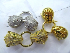 24K gold jewelry clasp & Hooks Micro Pave set cubic zirconia ,Leopard Head Beads link connector