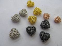AAA 12pcs 10mm Micro Pave set cubic zirconia beads heart charm silver Rose gold gunmetal ring bea