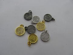 AAA 12pcs 12mm Micro Pave set cubic zirconia beads round roundel disc charm silver gold gunmetal rin