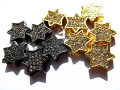 100pcs Bling Pave Crystal Brass Spacer Star Gunmetal Hematite gold Silver connetor Charm beads 10mm 16mm
