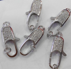 12pcs 12-25mm CZ Micro Pave Diamond paved Lobster Clasps Jewelry findings Micro Pave long oval Brass