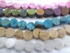 Drilled--2srands AA Grade 8 10 12mm Genuine Duzy Drusy Agate Round Button Rose violete Assortment cabochons bead
