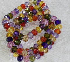 high quality cubic zircnoia bracelet ,CZ rondelle faceted,rainbow mixed beads 4x6 5x8 6x10mm 8inch