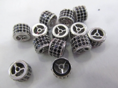 Micro Pave CZ Spacer 24pcs 6x10mm Brass Cubic Zirconia drum Tube column Gunmetal black crys