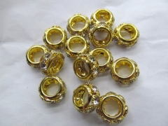 large hole- 24pcs 14mm Micro Pave CZ Brass European Bead Cubic Zirconia Rondelle Pinwheel Buttone Go