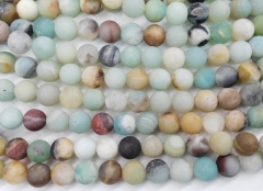 wholesale 2strands 4-16mm Natural amazonite gemstone Round Ball matte aqua boue rainbow jewelry beads
