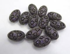 AAA 12pcs 8x12-15x25mm Micro Pave set purple cubic zirconia beads oval egg diamond silver gold gunm
