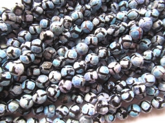 wholesale 5strands 8mm Tibetant Agate Gem Round Ball Faceted Triangle Eyes Evil purple blue Loose Bead