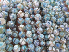 wholesale 5strands 8mm Tibetant Agate Gem Round Ball Faceted Triangle Eyes Evil purple blue Loose Bead