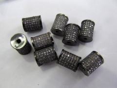 12pcs 10x12mm Micro Pave Cubic Zirconia Gunmetal Beads Spacer Beads Drum Tube Column Cubic Zirconia