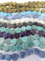 Drilled--AA Grade 8-12mm full strand Genuine Duzy Drusy Agate Round Button Rose AB mystic Rainbow Blue Champagne Clear White Cab