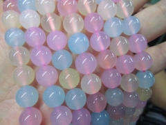 high quality 5strands 6 8 10 12mm Natual agate gemstone round ball pink blue yellow mixed jewelry beads