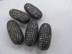 Top Quality 12pcs 11x25mm Micro Pave CZ Brass European Bead Cubic Zirconia drum Tube Gunmetal crysta