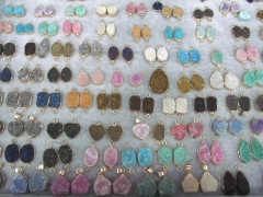 24pcs 8-16mm Calibrated Duzy Drusy Agate &gold wrap Titanium Quartz Round Coin Square teadrop rectanlge oval earrings pendant sp