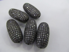 Top Quality 12pcs 11x25mm Micro Pave CZ Brass European Bead Cubic Zirconia drum Tube Gunmetal crystal Findings