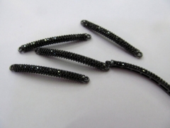 AAA grade-- 12pcs 40mm Pave Micro CZ cubic zirconia Brass Crystal Connector ,Bar Tube Curved finding black jet loop connector
