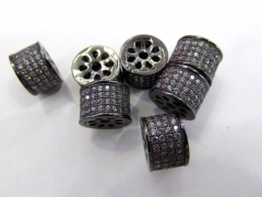 Micro Pave CZ Spacer, Top Quality 50pcs 6-8mm Brass Cubic Zirconia drum Tube column Gunmetal crysta