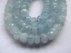 high quality Genuine Aquamarine Beryl gemstone Rondelle Faceted Blue beads 3x5 4x6 5x8 6x10 6x12mm