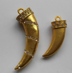 Micro Pave Crystal Horn Pendant Brass European Bead spikes Sharp silver gold hematite gunemtal brozn