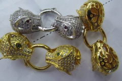 24K gold jewelry clasp & Hooks Micro Pave set cubic zirconia ,Leopard Head Beads gunemtal silver ros