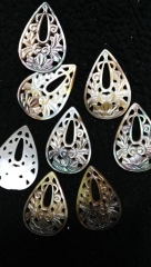 top quality 6pcs 18-38mm Genuine MOP Shell ,Pearl Shell teadrop drop pear Pink balck white filigree 