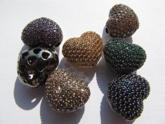 AAA GRADE 6pcs 14mm Micro Pave cubic zirconia beads Heart love gunmetal rainbow charm connector