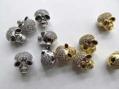 12pcs 9x13mm Cubic Zirconia Micro Pave Brass Connector skull skeleton silver gold gunmetal Mix Charm