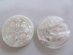 2pcs 25mm Genuine MOP Shell ,Pearl Shell Virgin Mary cross round coin Cameo Caved cabochons jewelry beads