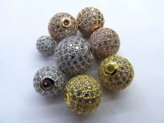 High Quality 12pcs 6-16mm Cubic Zirconia Micro Pave Brass European Bead,Rourn Ball Silver Rose Gold 