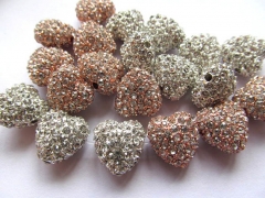 Micro pave bling heart teardrop spacer bead Silver Rose gold for making jewelry Finding 12pcs 12mm