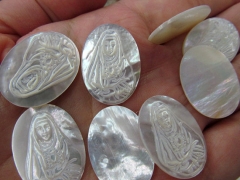 Top Quality 6pcs 15x20 20X25mm Genuine MOP Shell ,Pearl Shell Virgin Mary Oval Cameo Caved jewelry b