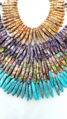 Wholesale 15-30mm 17inch Ocean Jasper necklace beads Multicolored Impression Jasper stone tooth spik