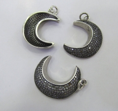 AAA 6pcs 20-30mm Micro Pave set cubic zirconia beads diamond moon horn gunmetal charm connector earrings pendant