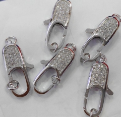 12pcs 12-25mm CZ Micro Pave Diamond paved Lobster Clasps Jewelry findings Micro Pave long oval Brass Conenctor beads