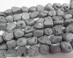 2strands 8-14mm Raw Titanium Natural Rock Quartz freeform nuggets gold silver rainbow black druzy agate beads