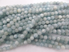 2strands 6mm 8mm Genuine Aquamarine Beryl gemstone Round Ball faceted Blue jewelry beads aquamarine 