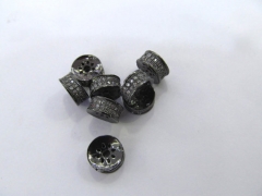 12pcs 4x8mm Micro Pave CZ Spacer Brass Cubic Zirconia drum Tube column Gunmetal crystal Findings connector beads
