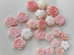 half drilled--8\10\12mm 12pcs Genuine Pink Queen Conch Shell  Rose flower fluorial carved