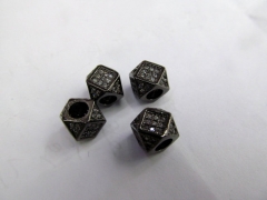 Top Quality 12pcs 8x6mm Hexagon Micro Pave CZ Brass European Bead Cubic Zirconia drum Tube Gunmetal crystal Findings