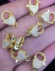 12pcs 12-20mm CZ Micro Pave Diamond paved Lobster Clasps Jewelry findings Micro Pave Assortment Brass heart link connectors