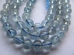 AA grade 4-10mm full strand Genuine Aquamarine Beryl gemstone transparent Round Ball Blue beads