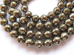 2strands 4-12mm Pyrite bead gold plated high quality Raw pyrite crystal round ball faceted iron ston