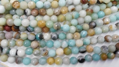 wholesale 2strands 4-16mm Natural amazonite gemstone Round Ball faceted matte crab aqua boue rainbow