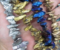 2strands 8-20mm titanium quartz rock quartz freeform chips nuggets spikes AB mystic gold silver broz