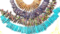 Wholesale 15-30mm 17inch Ocean Jasper necklace beads Multicolored Impression Jasper stone tooth spik
