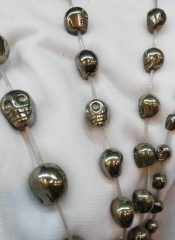 high quality genuine Raw pyrite stone skull skeleton carved iron gold jewelry pyrite bead 8 10 12 14