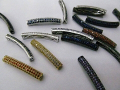 top quality 12pcs 30-40mm Pave Micro CZ ,cubic zirconia Brass Crystal Connector ,Bar Tube Curved fin
